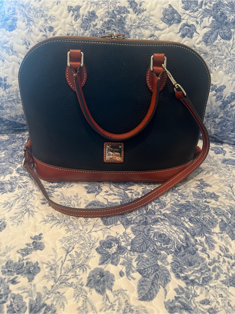 Dooney & Bourke Definitive Black with Brown Trim Leather Satchel